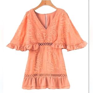 Goodnight Macaroon Cutout Ruffle Mini Dress Eyelet Embroidered Peephole V Neck L